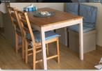 Grenen eetset: tafel + bankje + 2 Scandinavische stoelen, Enlèvement, Comme neuf, Pin