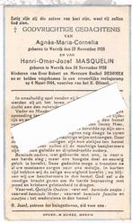 Cornelia Agnés. ° Wervik 1935 - Masquelin Henri. Wervik 1938, Verzamelen, Bidprentjes en Rouwkaarten, Ophalen of Verzenden, Bidprentje