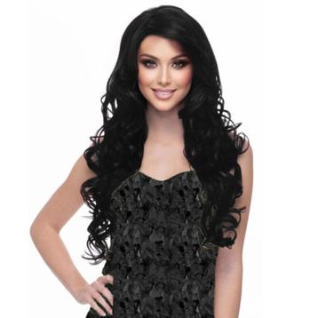 Pruik lang zwart haar met krullen model Boston kleur 1b beschikbaar voor biedingen