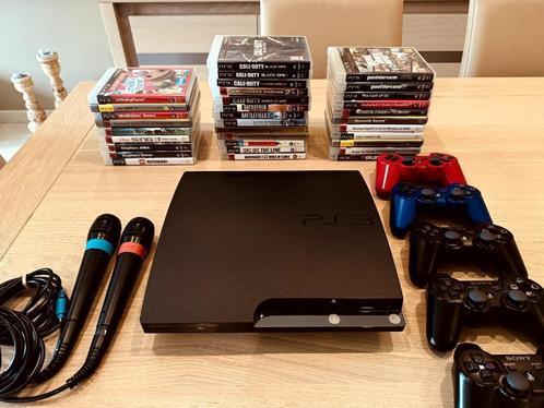 PlayStation 3 Slim + controllers + games + 2x SingStar micro, Games en Spelcomputers, Spelcomputers | Sony PlayStation 3, Zo goed als nieuw