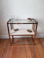 Console en laiton avec tablettes en verre et travertin, Maison & Meubles, Armoires | Dressoirs, Avec tablette(s), Comme neuf, Enlèvement