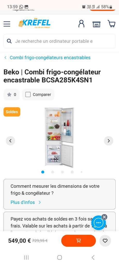 Frigo  BEKO congélateur encastrable, Electroménager, Réfrigérateurs & Frigos, Enlèvement