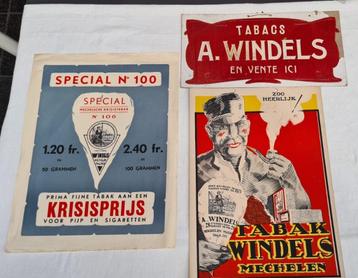 Tabak A. Windels Mechelen, tabac Krisi pour pipes et cigaret, Enlèvement ou Envoi, Panneau publicitaire