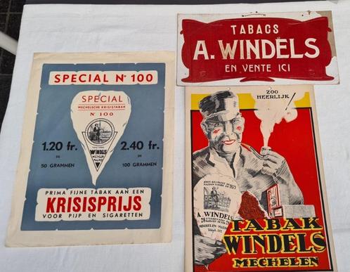 Tabak A. Windels Mechelen, Krisistabak voor pijp en sigaret, Verzamelen, Merken en Reclamevoorwerpen, Reclamebord, Ophalen of Verzenden