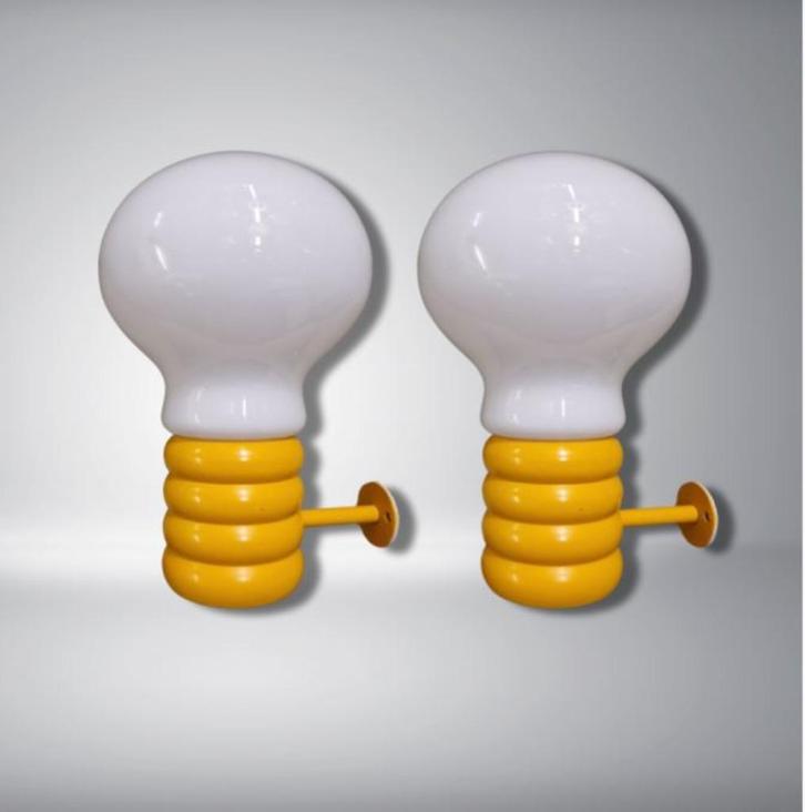 space age Ingo Maurer set bulb wandlampen 60er, Huis en Inrichting, Lampen | Wandlampen, Zo goed als nieuw, Glas, Metaal, Ophalen