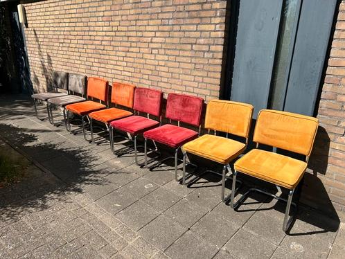 8 Zuiver Ribstof Stoelen met Chrome buisframe, Huis en Inrichting, Stoelen, Gebruikt, Vijf, Zes of meer stoelen, Metaal, Stof