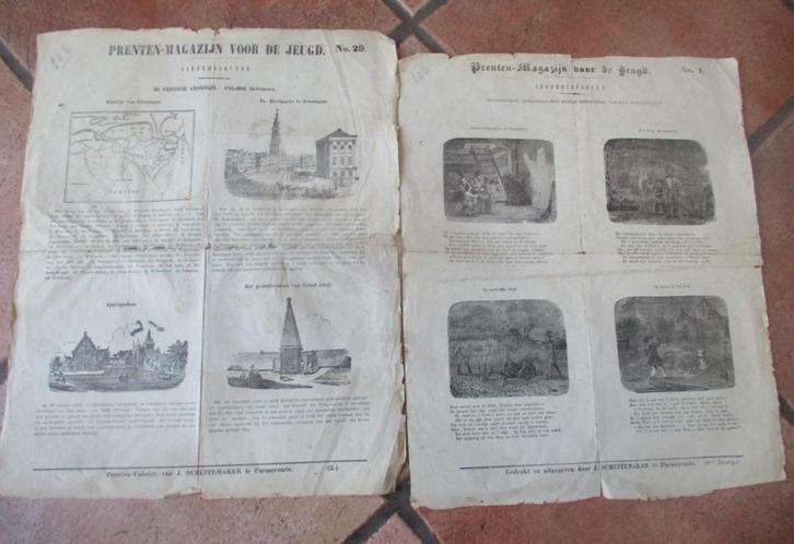 6 blz met Antieke Prenten 'Magazijn voor de Jeugd' - 1850, Verzamelen, Foto's en Prenten, Gebruikt, Prent, Kind, Voor 1940, Ophalen of Verzenden