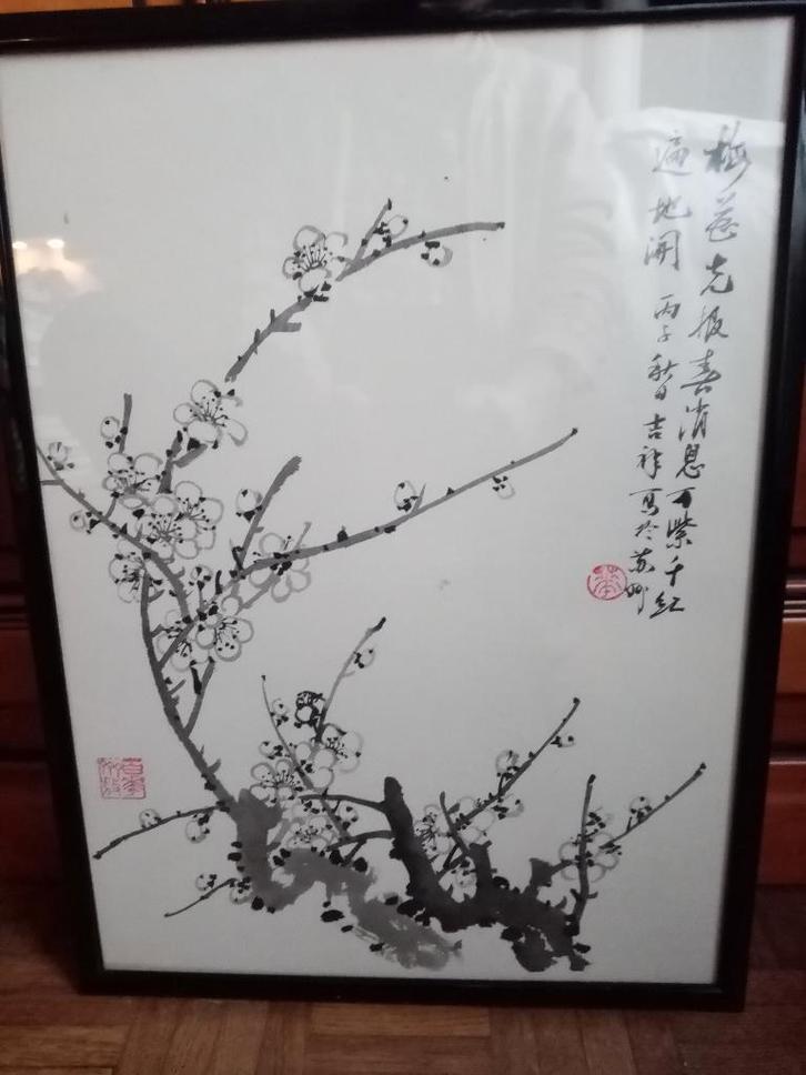 Traditioneel Chinees inktschilderij van Mei Hua jaren 70, Antiek en Kunst, Kunst | Schilderijen | Klassiek, Ophalen