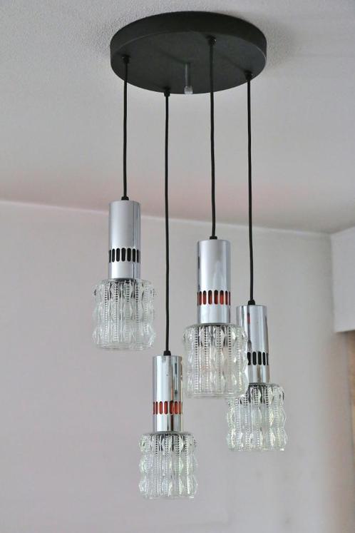 Vintage hanglamp, Huis en Inrichting, Lampen | Hanglampen, Zo goed als nieuw, 75 cm of meer, Glas, Metaal, Ophalen