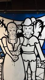 Vintage glazen raampaneel, Ophalen, Gebruikt, Overige typen