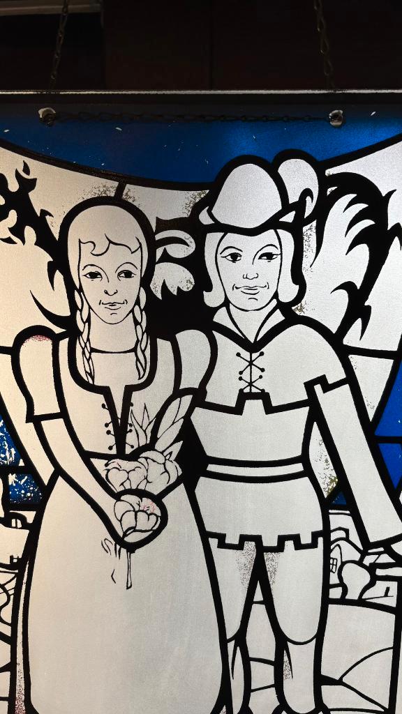 Vintage glazen raampaneel, Verzamelen, Glas en Drinkglazen, Gebruikt, Overige typen, Ophalen