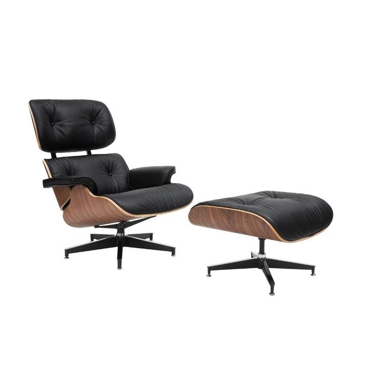 Eames Lounge Chair XL in Walnoot met Ottoman, Huis en Inrichting, Fauteuils, Nieuw, Hout, Leer, Metaal, Overige materialen, 75 tot 100 cm