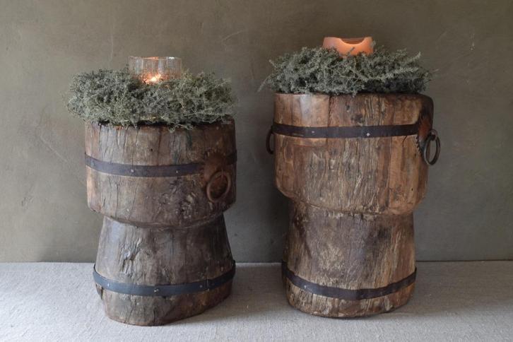 Grote houten boomstam vijzel, Antiek en Kunst, Curiosa en Brocante, Ophalen of Verzenden