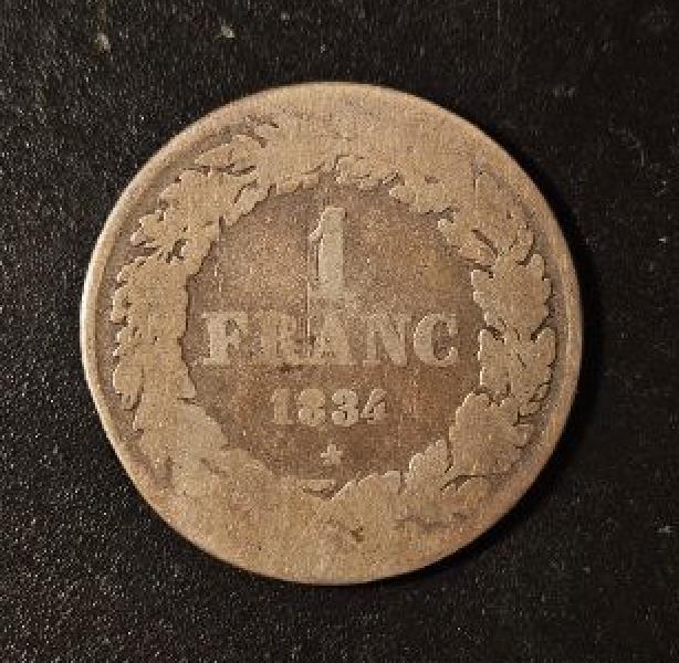 1 franc 1834 - Léopold I, Timbres & Monnaies, Monnaies | Belgique, Monnaie en vrac, Argent, Argent, Envoi