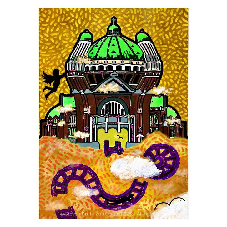 Peinture originale de la Basilique de Koekelberg - 40x60cm, Antiquités & Art, Art | Peinture | Moderne, Enlèvement ou Envoi