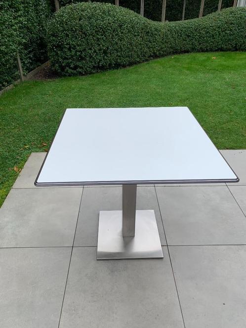 Design tafel 80x80, 75 hoog, inox met gelaagd blad, 30 kg, Maison & Meubles, Tables | Tables de salon, Comme neuf, 75 cm ou plus