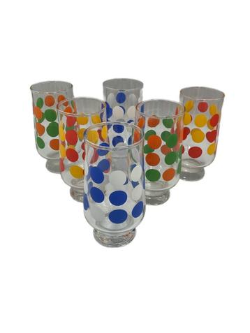 Set (6) retro glazen met gekleurde stippen  - Jaren '70 beschikbaar voor biedingen