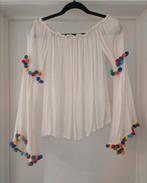 Amisu Top / Blouse met gekleurde franjes / bolletjes Maat S, Kleding | Dames, Verzenden, Wit, Zo goed als nieuw, Maat 36 (S)