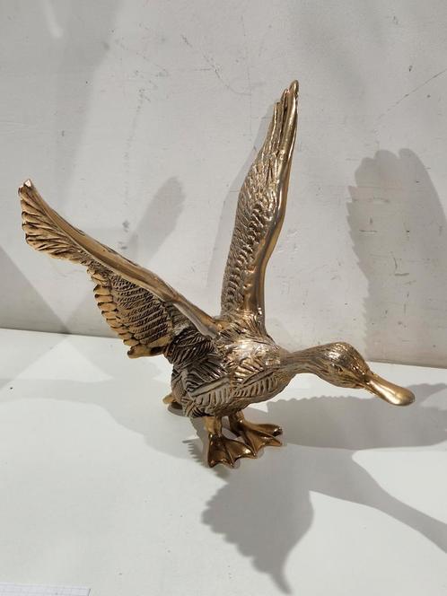 Bronzen vergulde eend in goud en zilver kleur ,  + 3 kilo, Antiek en Kunst, Antiek | Brons en Koper, Brons, Ophalen of Verzenden