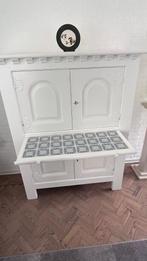 Prachtige witte antieke buffetkast met tegelblad, Ophalen, 100 tot 150 cm, Met deur(en), Eikenhout