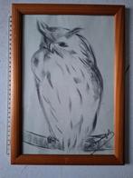 Vlotte tekening van een oehoe onleesbaar gesigneerd, Antiek en Kunst, Ophalen of Verzenden