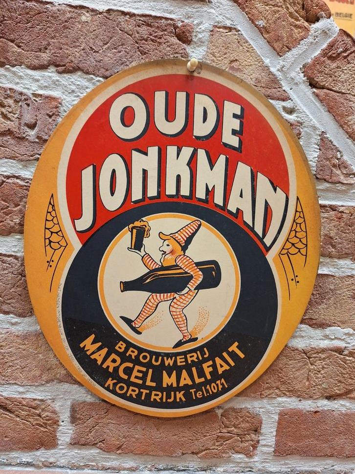 Reclame bord bier Oude Jonkman Brouwerij Malfait Kortrijk, Verzamelen, Merken en Reclamevoorwerpen, Gebruikt, Reclamebord, Ophalen of Verzenden