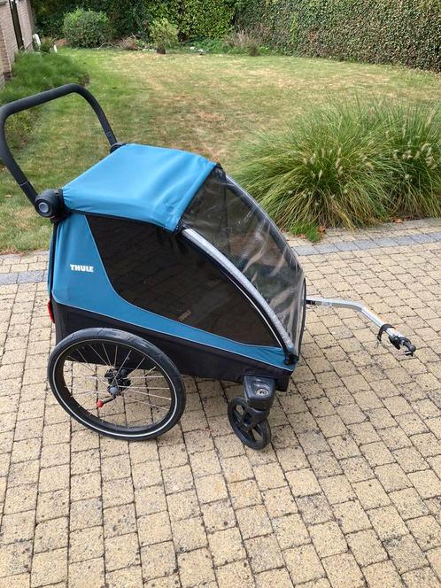 Thule Courier fietskar, Fietsen en Brommers, Fietsaccessoires | Aanhangwagens en Karren, Gebruikt, Kinderkar, 40 tot 60 kg, Opvouwbaar