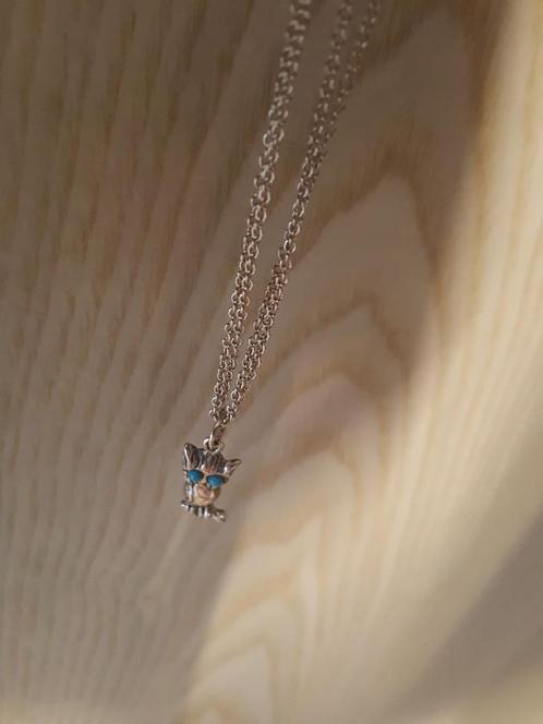 Kettinghanger UIL: uiltje van zilver en turkoois (vintage), Handtassen en Accessoires, Kettinghangers, Zo goed als nieuw, Zilver