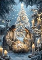 Diamond Painting kerst kribbe 50x40cm (ronde steentjes), Ophalen of Verzenden, Nieuw, Knutselwerk