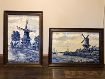 Antiek Delfts blauw 2 tegeltableau Jacob van Ruisdaal