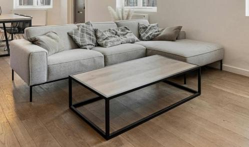 Grijze stoffen zetel, Huis en Inrichting, Zetels | Zetels, Gebruikt, Hoekbank, Driepersoons, 300 cm of meer, 75 tot 100 cm, Metaal