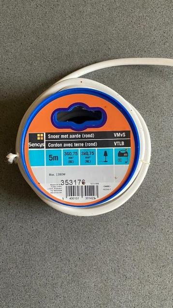 Sencys stroomkabel VTLB 5m 3x0,75 mm² wit - nieuw, Doe-het-zelf en Bouw, Elektriciteit en Kabels, Ophalen of Verzenden, Nieuw