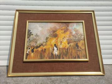 huile sur panneau incendie signe j lerho beschikbaar voor biedingen