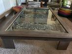 Unieke salontafel – glas, eikenhout & oud Frans smeedijzer, Ophalen