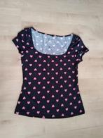 Zwart T-shirt met roze hartjes, Zwart, Ophalen of Verzenden, Zo goed als nieuw, Korte mouw