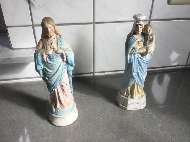 Jezus & Maria met Kind – Vintage keramiek, Verzamelen, Religie, Zo goed als nieuw, Christendom | Katholiek, Beeld(je), Ophalen