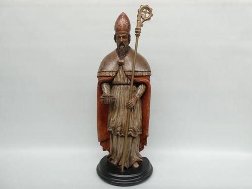 "Sint. Aubertus" groot antiek houten beeld, Antiek en Kunst, Antiek | Religieuze voorwerpen, Ophalen