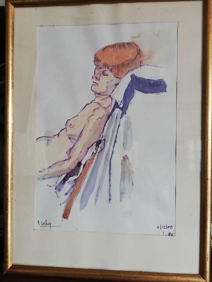* A. Leroy: aquarel: 'Lotte', Antiek en Kunst, Kunst | Schilderijen | Modern, Ophalen of Verzenden