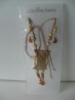 KETTING MET OORBELLEN HOUT & LEER (12) NIEUW, Handtassen en Accessoires, Kettingen, Kunststof, Verstelbaar, Bruin, Nieuw