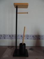 Support pour WC en bois avec brosse, Ophalen, Zwart