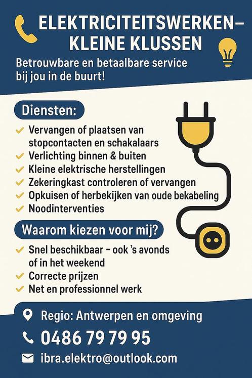 Elecktriciteitswerken groot of klein 0486797995, Doe-het-zelf en Bouw, Elektriciteit en Kabels, Ophalen