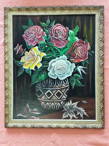 Bloemschildering van HOËL - houten lijst en vergulding beschikbaar voor biedingen