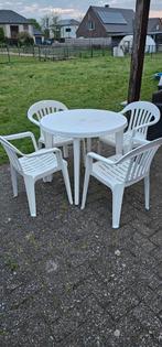 Tuintafel met 4 stoelen wit plastic, Plastique, Rond, Enlèvement, Utilisé