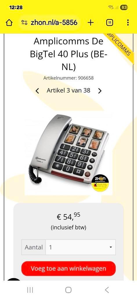 Tel.slechthorenden met grote toetsen, Telecommunicatie, Vaste telefoons | Handsets en Draadloos, Zo goed als nieuw, Ophalen
