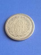1910 Nederland 25 cent in zilver Wilhelmina, zeldzaam, Postzegels en Munten, Verzenden, Zilver, 25 cent, Koningin Wilhelmina