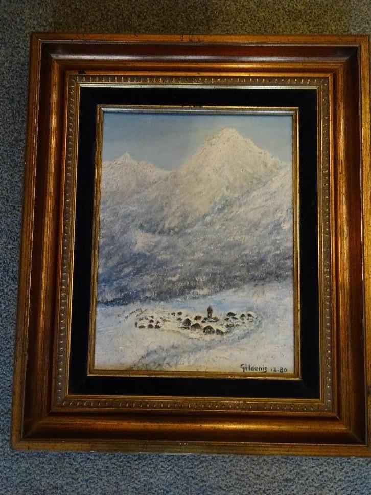 Huile sur toile ou acrylique -paysage enneigé de GILDENIS., Antiquités & Art, Art | Peinture | Classique, Enlèvement ou Envoi