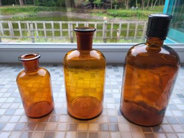 Vintage 3 bruine apothekersflessen, Enlèvement ou Envoi