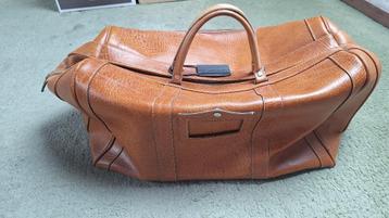 koffer en tas ,retro-vintage ,in bruin leder, Ophalen, Gebruikt, Leer