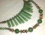 Halsketting vintage groene aventurijn in laagjes, Handtassen en Accessoires, Kettingen, Verzenden, Groen, Steen of Mineraal, Met edelsteen