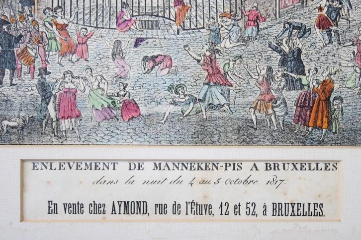 Ontvoering van Manneken-Pis te Bruxelles in 1817, Antiek en Kunst, Kunst | Etsen en Gravures, Ophalen of Verzenden